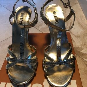 Sequined gold strappy formal heels